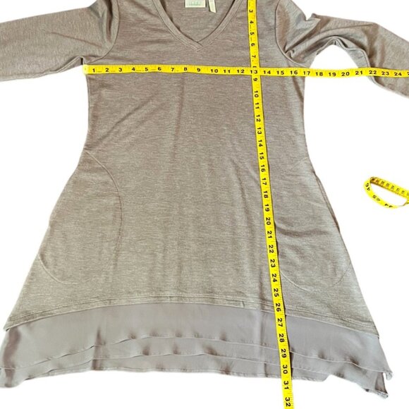 LOGO Lounge Taupe Tunic w/2 Front Pockets & 2-Tier Sheer Ruffle Hem, Size XXS - Picture 4 of 9